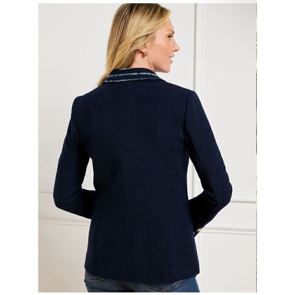 Talbots Contrast trim Tweed jacket Gold button front 10 - Picture 7 of 11